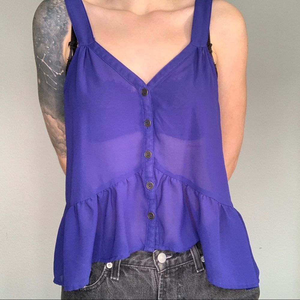 Rosette Purple Sheer Sleeveless Top,
